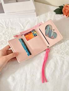 Dopamine Lanyard Wallet Korean INS Heart Candy Wallet Girls Minimalist Short Wallet Wholesale Tri-Fold Student Coin Purse And Card Holder, Suitable For Cash, Credit Cards, Ultra-Thin Compact Dopamine Coin Storage Bag, Portable Design Suitable For Travel And Daily Use, Christmas Gift - Multicolor - View 5