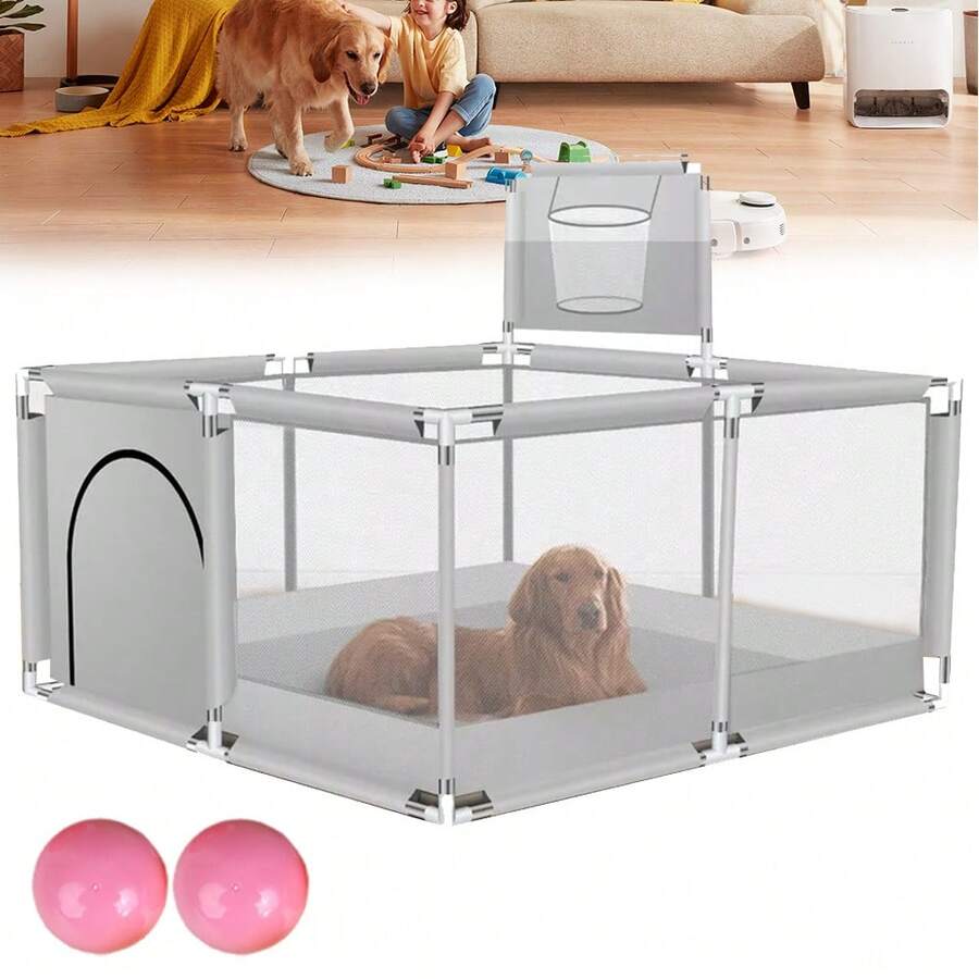 Indoor And Outdoor Fence, For Exercise, Play, Mesh Wall Fence, Portable Home Fence - Grey - View 1