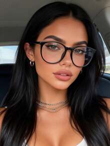 1pc Women's Round Plastic Full Frame Classic Transparent Glasses, Suitable For Gaming, Also A Daily Accessory For Back To School Season - Clear - View 3