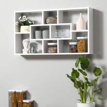 Estante de parede com 8 nichos, unidade de armazenamento, design moderno, 85 x 14,5 x 47,5 cm, branca - A - Ver 3