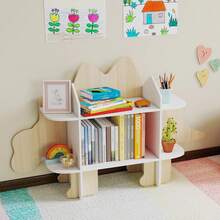 Kinderboekenkast, opbergmeubel voor speelgoed en boeken, 6 vakken, 120x28x72,2 cm, naturel hout - A - Bekijken 10
