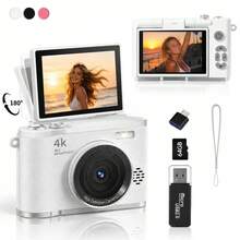 Digital Camera,Autofocus 4K Vlogging Camera For  With SD Card,64MP Portable Compact Point And Shoot Digital Camera For Teens Adult Beginner With 16X Zoom,Anti-Shake,2 Batteries (White) - View 2