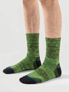 1/5/10 Pairs Men's Mid-Calf Socks, Fun Green Striped Cartoon Unisex Sports Style Long Socks, Crazy Happy Socks - Multicolor - View 12