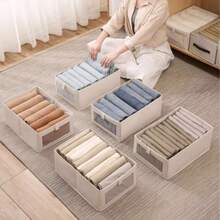 10pcs Multi-Compartment Transparent Window Fabric Storage Boxes, Foldable Fabric Divided Storage Bins, Clothing And Pants Storage Containers, Wardrobe Drawer Bedroom Home Organization Boxes - Beige - View 1