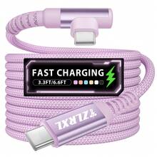 Tzlrxl High-Speed 60W PD Charging Cable, Dual USB-C Interface, 90° Bend Plug, Enhanced Nylon Braided, Multiple Colors And Lengths Available - Pink - View 1