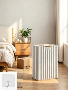 1pc Neutral Style Laundry Basket, Wooden Handle Detail, Large Capacity Foldable Storage, Portable Laundry Basket, Practical Bathroom Accessory, Bathroom Decor, Suitable For Bathroom, Bedroom And Laundry Room Daily Home Use - Multicolor - View 10