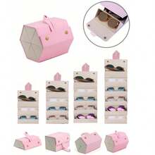 1pc Foldable, Multi-Specification, Large Capacity Vintage Creative PU Leather Glasses Case, 2/3/4/5/6 Slots, Portable Travel Glasses Case, Foldable Design, Non-Washable. Features: No Printing, No Burrs, Handbag Accessory, Home Storage, Aesthetic And Neat, Best Choice For Gift - Pink - View 2