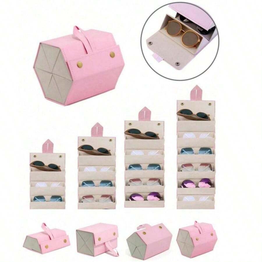 1pc Foldable, Multi-Specification, Large Capacity Vintage Creative PU Leather Glasses Case, 2/3/4/5/6 Slots, Portable Travel Glasses Case, Foldable Design, Non-Washable. Features: No Printing, No Burrs, Handbag Accessory, Home Storage, Aesthetic And Neat, Best Choice For Gift