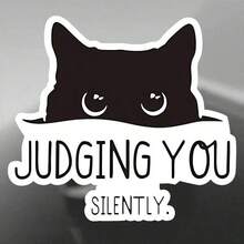 1pc Waterproof Outdoor Sticker - "Silently Judging You" Cat Design - UV Resistant, Suitable For Laptop, Water Bottle, Books, Notebooks, Phones, Cars, Bumpers, Tents, Trucks, Pickups, Windows, Helmets, Walls, Suitcases, Glass - Black - View 4