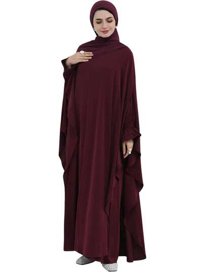 2PCS Women's Muslim Abaya Dress Lace Cuffs Islamic Dubai Prayer Robe Smooth Flowy Muslim Women Clothes