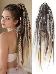 New Matte Dreadlocks, Colorful Rope Braided Ponytails, Bohemian-Style Braided Hair Wigs, Perfect For Ladies To Wear To Parties And Music Festivals. - Multicolor - View 3