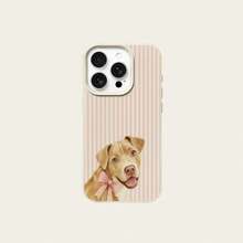 1件 TPU材質軟癒粉色與白色條紋小狗蝴蝶結圖案手機殼，適用於 iPhone 17 Pro Max/17/16 Pro Max/15/13/12/11/S20 FE/A15/S24/A55/Note 11/Note 12/Note 13 Pro，全包防摔軟殼手機保護套 - 白色 - 查看 6