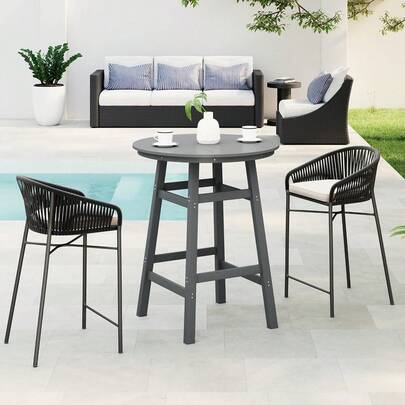 Mesa de bar de altura de mostrador para exteriores, mesa de comedor de cóctel tipo bistró cuadrada para patio con orificio para sombrilla para jardín, porche, terraza y exhibición, estilo minimalista moderno, gris, una pieza