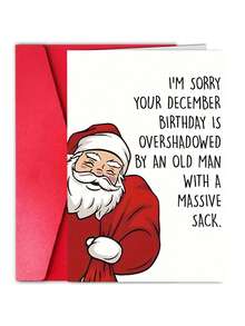 1Pc December Birthday Card: Cartoon Santa Claus Humorous Christmas Birthday Card, Suitable For Gifting To Friends, Colleagues, And Loved Ones, As A Fun Holiday Card - Suitable For Special Occasions - View 1