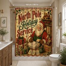 1pc/4pcs Christmas Santa Claus Multi-Functional Bathroom Decor Shower Curtain Set, Free 12 Hooks, Premium Holiday Atmosphere, Bathroom Mat, U-Shaped Rug And Round Toilet Lid Cover, Suitable For All Christmas Occasions - Santa Claus 2 - View 13