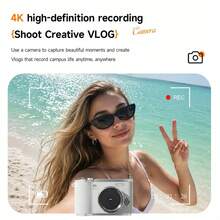 Digital Camera,Autofocus 4K Vlogging Camera For  With SD Card,64MP Portable Compact Point And Shoot Digital Camera For Teens Adult Beginner With 16X Zoom,Anti-Shake,2 Batteries (White) - View 8