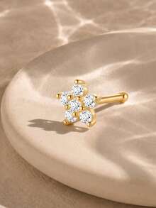 1pc 925 Sterling Silver Classic Flower CZ Zirconia Nose Stud, Hypoallergenic Nose Piercing Jewelry, Nose Ring, Unisex, Suitable For Daily Wear And Gift - Gold - View 5