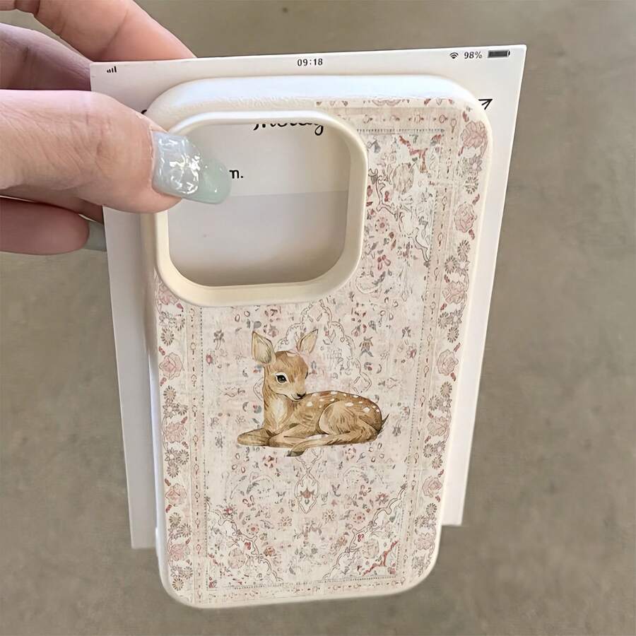 1件 白色霧面極簡鏡頭保護花卉鹿紋手機殼,適用於 iPhone 16 Pro Max/17/16/15/14 Plus/13/12/11/Air 及系列機型 - 彩色 - 查看 1