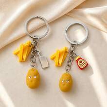 1pc/2pcs Unisex Cartoon Expression Potato Fries Ketchup Resin Pendant Realistic Knife Accessory Cute Funny Bag Charm - Multicolor - View 4