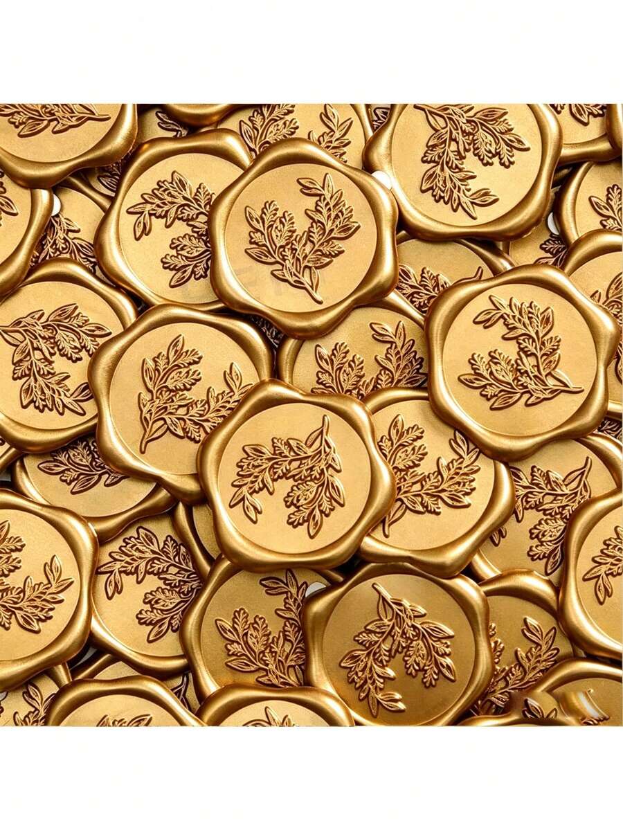 100pcs Eucalyptus Pattern Wax Seal Stickers, Handmade Envelope Sealing Self-Adhesive Wax Seal Stickers, Eucalyptus Wedding Invitation Envelope Sealing Stickers, Perfect For Invitations, Christmas, Gift Wrapping, Parties, Weddings And Other Occasions. - Multicolor - View 1