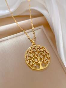 Tree Of Life Light Luxury Banquet Wedding Necklace For Women, Niche Design Versatile Clavicle Chain Pendant Necklace 1 Piece (Gift Box Not Included) - Gold - View 3