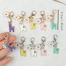 10pcs Gold & Silver Alpaca And Flower Keychain Set, Car Key Accessories Pendant, Fashionable Bag Charm For Daily Wear, Family Fun Souvenir, Creative Birthday Gift For Friends - Multicolor - View 8