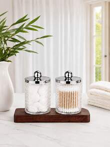 1/2/3/4pcs Bathroom Vanity Storage Canisters With Lids, Transparent Diamond Pattern Cotton Swab Holders, Suitable For Cotton Swabs, Cotton Pads, Floss Picks And Makeup Accessories - Multicolor - View 4