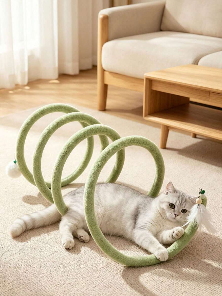 1pc Foldable Cat Tunnel, Spiral Cat Tunnel Interactive Toy For Self-Entertainment, Interactive Self-Play Training Toy, Suitable For Single Cat And Multi-Cat Households, Foldable And Easy To Store Indoor Cat Toy With Detachable Bell, No Power Required, Makes Rustling Sound, Suitable For Cats, Rabbits, Puppies, Ferrets And Other Pets, Ideal Choice And Gift For Cat Lovers