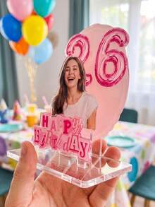 Custom Personalized 3D Acrylic Birthday Display Stand, Personalized Photo And Age Number Standee, Christmas, Single Party, Home Decor, Party Decoration, Happy Birthday Custom Desktop Decor, Birthday Party Gift Personalized Photo Acrylic Standee - Multicolor - View 9