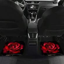 4PCS Red Rose Print Car Floor Mats, Universal Car Interior Mats, Durable Polyester Fiber, Suitable For Various Sedan And SUV Models, Car Interior Decoration Mats, Wear-Resistant Non-Slip, Car-Specific Floor Mats, Truck Owners - Multicolor - View 4