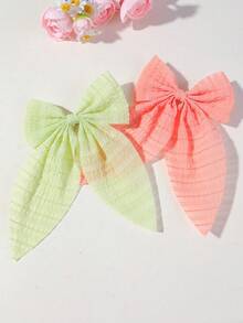 6pcs Kids Girls Solid Color Textured Chiffon Fabric Large Bow Hair Clips Hair Accessories Head Clips Back Of Head Clips Non-Damaging Hair Side Clips Alligator Hair Clips For Daily Use - Multicolor - View 3