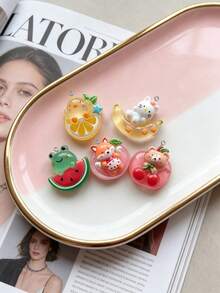 10/20/100pcs Transparent Resin Fruit & Animal Cream Glue Charms, DIY Handmade Keychain Pendants, Bag Charms, Accessories, Decor - Multicolor - View 3