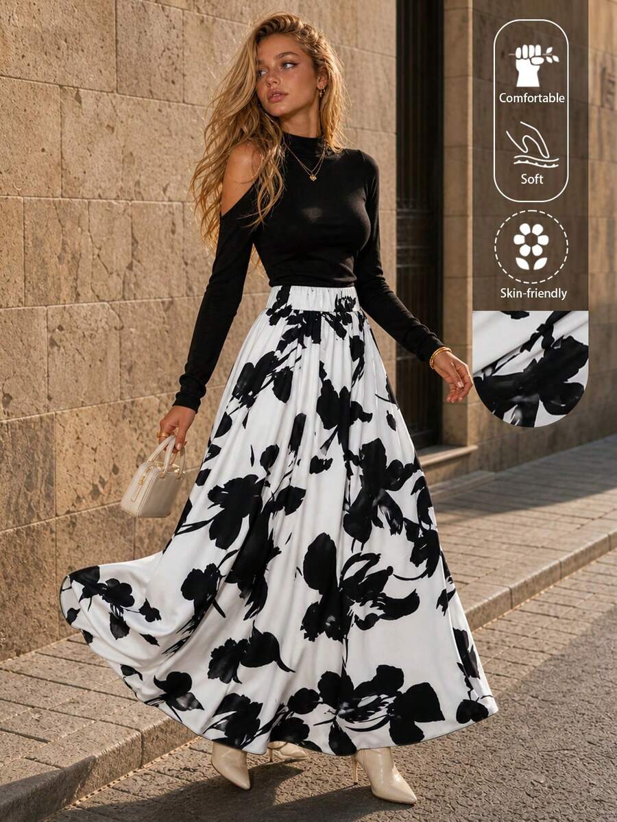 EARO Women Floral Print A-Line Skirt, Casual For Everyday Wear White Summer - White - View 1