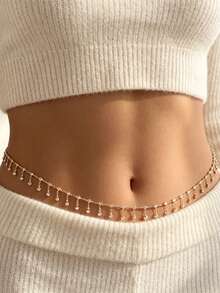 Sexy Minimalist Transparent Rhinestone Waist Chain For Women, Sweet & Cool Bikini Body Chain, Sparkling Waist Chain - 05 - View 2