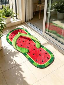 Velvet Creative Watermelon Flip-Flop Shaped Long Strip Rug, Non-Slip, Machine Washable, Polyester Mat For Living Room, Bedroom, Patio And Garden Decoration, Indoor/Outdoor Use, Rectangular, Living Room Carpet - Multicolor - View 1