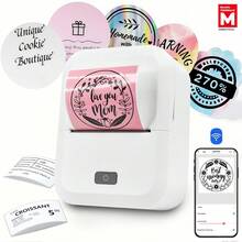 Marklife 標籤印表機 - 便攜式熱感標籤印表機，適用於產品、地址、小企業、貼紙，兼容 iOS 和 Android，包含 1 包 50*50mm（圓形）標籤（150 張/捲），節日禮物的最佳選擇 - 彩色 - 查看 3