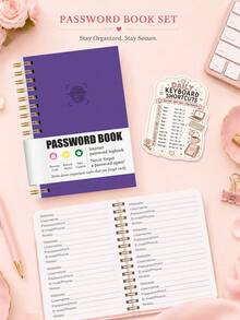 1 Set Buku Sandi & Stiker Pintasan Keyboard, Aksesoris Meja Kantor, Perlengkapan Kantor, Petunjuk Sandi Nama Pengguna Situs Web, Pengatur Email & Catatan untuk Rumah, Kantor & Hadiah Halloween - Buku Sandi A6 - View 6