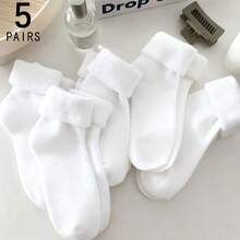 1/3/4/8/16 Pairs Women's Solid Color Warm Thermal Lined Mid-Calf Socks, Winter - Multicolor - View 37