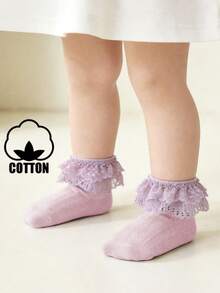 1 Pair Lace Hollow Out Bow Thin Soft Comfortable Breathable Cotton Princess Style Socks For Baby Girls - Purple - View 10