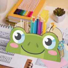 1 buah Rak Penyimpanan Tempat Pena Kayu Berbentuk Katak Lucu, Pengatur Alat Tulis Kantor Rumah, Pengatur Perlengkapan Kantor, Pengatur Kuas Makeup Meja, Cocok untuk Pengorganisasian Kelas - A - View 1