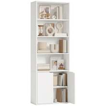 Boekenkast met 4 open vakken en 2 deuren voor woonkamer en kantoor, 59x29x180 cm, wit - A - Bekijken 1