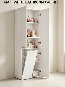 Freestanding Bathroom Cabinet, Large‑Capacity Storage Cupboard, Particle‑Board Multi‑Door Cabinet With Shelves & Built‑In Laundry Hamper, Upright Home Organizer, Practical Furniture For Rental Houses, Small Apartments And Dormitories - Multicolor - View 10
