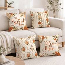 4er Set Herbst Blumen Vintage Chrysanthemen Vertikale Streifen Karomuster Kissenbezüge [Kissenfüllung nicht enthalten], 40*40cm/45*45cm/50*50cm, [Einseitiger Muster] Hergestellt aus Polyestermaterial Home Sweet Home Segne unser Zuhause Blumen Text Kissenbezüge Raumdekoration, Heimdekoration, Schlafzimmerdekoration, Raumdekoration für Sofa, Wohnzimmer, Schlafzimmer, Auto, Büro, Hotel, B&B Dekoration Kissenbezüge Perfektes Geschenk für Familie und Freunde - Verschiedenfarbig - Übersicht 9