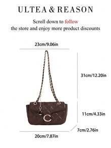 1pc Solid Color PU Leather New Women's Bag, Shoulder Bag, Crossbody Bag, Fashion Square Handbag, Quilted Chain Bag, Suitable For Commuting, Shopping, Dating - Coffee - View 10