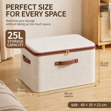 Linen‑Look Clothes Storage Box, Zipper Fabric Closet Organizer With Reinforced Handles, Dust‑Proof Storage Bin For Quilts, Sweaters, Shirts, Wardrobe Bedroom Tidying - Beige - View 11