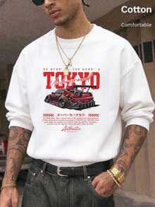 Autumn Red Racing Print Long Sleeve Crew Neck Men's Lightweight T-Shirt T-Shirt Y2K Style - White - View 5