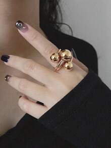 1pc Fashion Asymmetrical Adjustable Exaggerated Three-Ball Open Ring, Luxury High-End Finger Ring - Three-ball Open Ring - View 4