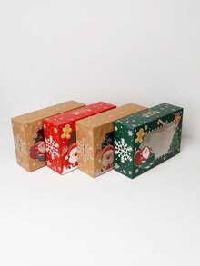4pcs/12pcs/24pcs Christmas Window Gift Box Set, Xmas Santa Tree Kraft Treat Box With Transparent Window, Holiday Square Present Box,4 Designs Party Favor - View 9