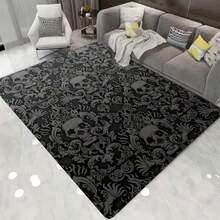 1pc Gothic Skull Print Area Rug, Anti-Slip Non-Slip Flannel Super Soft Living Room Carpet, Crawling Mat For Indoor Living Room, Bedroom, Game Room, Home Decor Room Decoration - Black - View 9