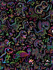 50Pcs Brilliant Neon Outline Dinosaur Pp Stickers, Cartoon Patterns Of T‑Rex And Triceratops In Various Poses And Patterns, Suitable For Luggage, Helmet, Guitar, Scrapbook, Water Bottle - Multicolor - View 3
